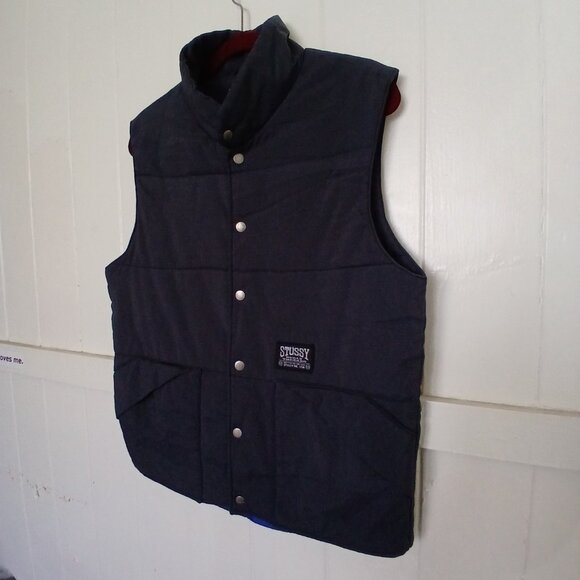 Vintage Stussy Burly Gear Vest Mens Small Snap Button Navy Blue 90s Work Jacket - Picture 5 of 16